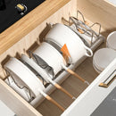 Expandable Pans Organizer Rack 7 Adjustable Compartments Dish Storage Rack Pot Lid Organizer Pots Holder Kitchen Utensils Rack